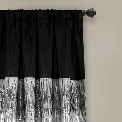 Lush Decor Night Sky Window Curtain Panel, Single, 42" W x 95" L, Black & Gray - Sequin Curtains - Sparkle & Color Block Design - Modern Glam Decor - Long Curtains For Bedroom & Living Room