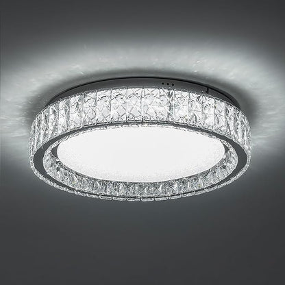 LamQee Crystal Flush Mount Ceiling Light Fixture, Dimmable LED Modern Close to Ceiling Light, Hallway Light Fixtures Round Ceiling Chandelier for Bedroom Kitchen Bathroom Closet Dining Room 13.78 inch