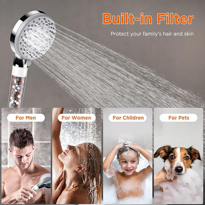 Filtered Shower Head with Handheld | High Pressure & Water Saving Shower Head, 5-Spray Modes for Bathroom & Spa Use | Easy Installation, Ideal for Families/Eco-Conscious Users (Silver)