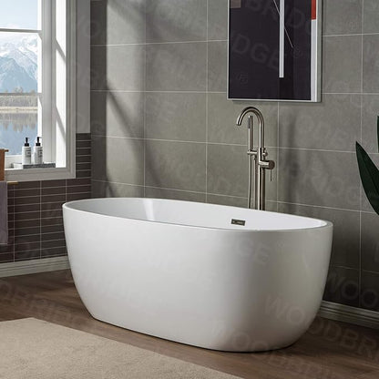 Woodbridge F0001BNRD Contemporary Single Handle Floor Mount Freestanding Tub Filler Faucet with Hand Shower in Brushed Nickel Finish