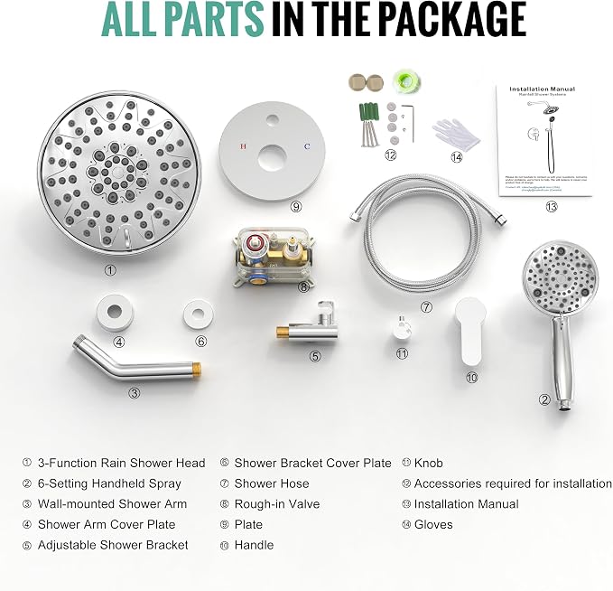 SR SUN RISE Shower Faucet - 8 Inch Multifunctional High Pressure Shower Head System with Handheld Shower Head Fixtures - Valve Included - Polished Chrome