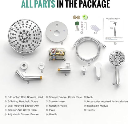 SR SUN RISE Shower Faucet - 8 Inch Multifunctional High Pressure Shower Head System with Handheld Shower Head Fixtures - Valve Included - Polished Chrome