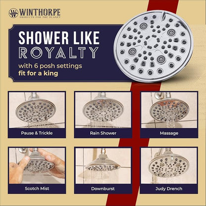 6-Inch Chrome Shower Head with 6 Settings, High Pressure Showerhead for Low Flow, Enjoy a Relaxing High Pressure Shower, Perfect Replacement for Any Bathroom - Winthorpe Scotch Mist