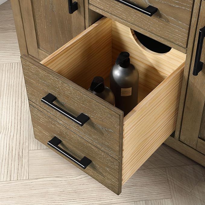 OVE Decors Bailey 42 in. Single Sink Freestanding Driftwood Oak Bathroom Vanity with White Quartz Top, Matching Backsplash and Power Bar