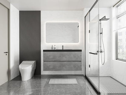 42 Inch Floating Bathroom Vanity with Sink, Modern Grey Wall Mounted Floating Vanity with Scratch-Resistant Quartz Sand Basin and Soft Closing Drawers, Pre Assembled Bathroom Vanity