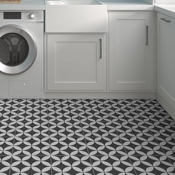16-Sheet Peel and Stick Floor and Wall Tile for Bathroom Kitchen Shower, 9" x 9" Gray Coin SPC Self-Adhesive Vinyl Flooring, Patterned Groutable Backsplash Tile, Cover 9.12 Sq Ft.