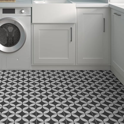 16-Sheet Peel and Stick Floor and Wall Tile for Bathroom Kitchen Shower, 9" x 9" Gray Coin SPC Self-Adhesive Vinyl Flooring, Patterned Groutable Backsplash Tile, Cover 9.12 Sq Ft.