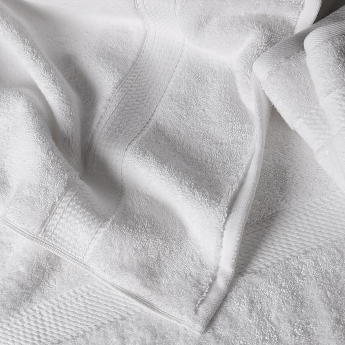 SUPERIOR Egyptian Cotton Ultra Plush & Absorbent, 12 Piece Set, White | Heavyweight 12 Pc Egyptian Cotton Towel Set Includes 4 Bath Towels 4 Hand Towels 4 Washcloths Decorative Rope Border