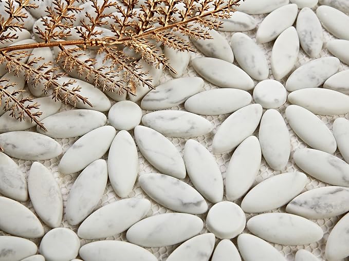 5 Sheets Marble Flowers Mosaic Wall and Floor Tiles for Bathroom and Kitchen 12.2 * 12.6 Inches 1.07 sq.ft (Brushed Marble)