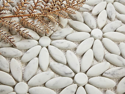 5 Sheets Marble Flowers Mosaic Wall and Floor Tiles for Bathroom and Kitchen 12.2 * 12.6 Inches 1.07 sq.ft (Brushed Marble)