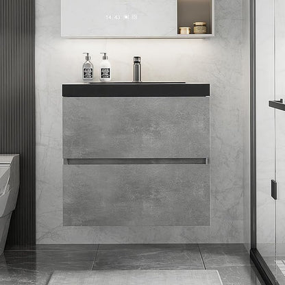 24 Inch Floating Bathroom Vanity with Sink, Modern Grey Wall Mounted Floating Vanity with Scratch-Resistant Quartz Sand Basin and Soft Closing Drawers, Pre Assembled Bathroom Vanity