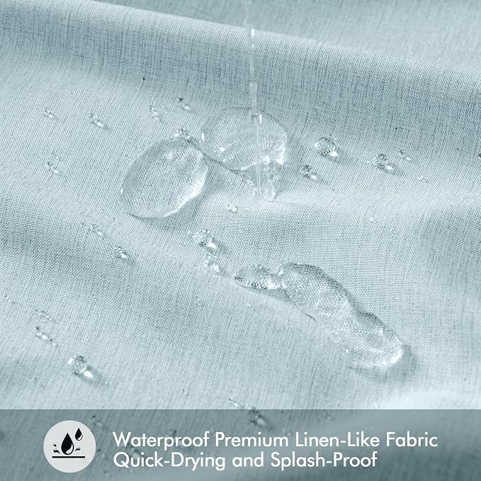ANRODUO Fog Blue Extra Long Linen Fabric Shower Curtain Set - W72xL108 | Farmhouse Shower Curtain with 12 Metal Hooks, Waterproof Heavy Duty, Button Hole Design, Machine Washable for Bathroom