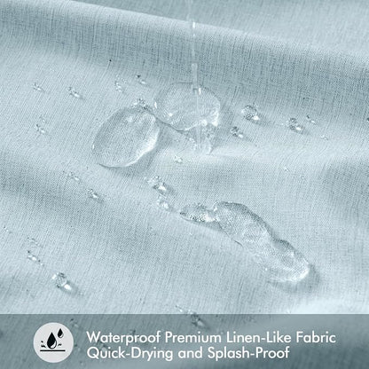 ANRODUO Fog Blue Extra Long Linen Fabric Shower Curtain Set - W72xL108 | Farmhouse Shower Curtain with 12 Metal Hooks, Waterproof Heavy Duty, Button Hole Design, Machine Washable for Bathroom