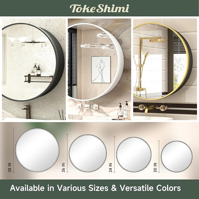 TokeShimi 24 Inch Round Bathroom Medicine Cabinet with Mirror Surface Mount Only Circular White Framed Farmhouse Medicine Cabinets for Wall Small Circle Mirrored Bath Cabinet with Vanity Mirror
