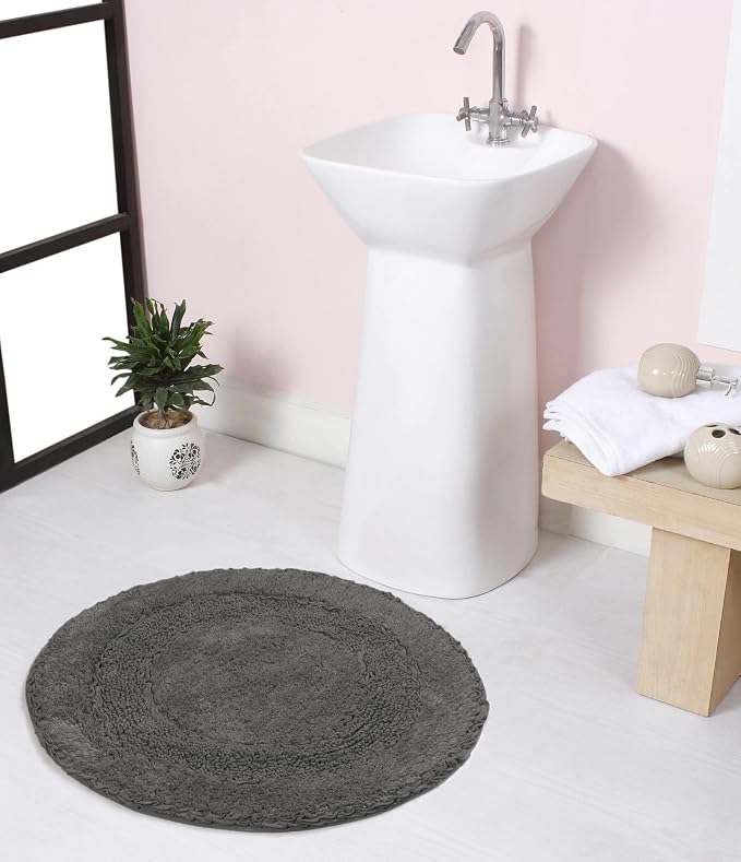 Home Weavers Radiant Collection 100% Cotton Bathroom Rugs Set, Bathroom Décor, Washable Rug, Extra Soft and Absorbent Bath Rug, Kitchen Mat, Bath Mat Set, Bath Floor Mat Non Slip, 22" Round, Gray