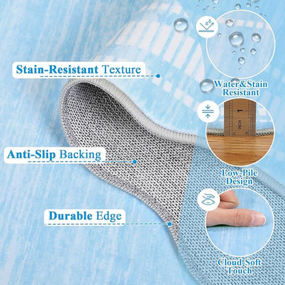 Garvee Scallop Area Rug 5x7 Washable Rugs Neutral Rug Light Blue | Rugs for Living Room, Non-Slip Soft Carpet for Bedroom, Scalloped Low-Pile Solid Accent Rug for Dining Room Home Office