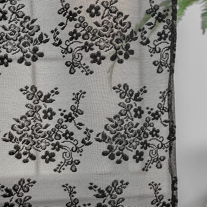 YJ YANJUN Black Lace Shower Curtain for Bathroom 72x72, Gothic Style with Attached Valance