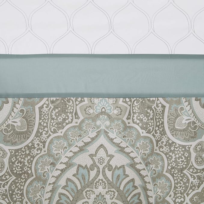 510 DESIGN Shower Curtain, Geometric Textured Embroidery Design with Built-in Liner, Modern Mid-Century Bathroom Decor, Machine Washable, Fabric Privacy Screen 72x72, Shawnee, Seafoam