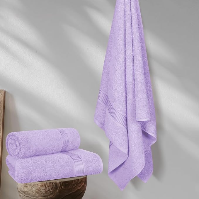 Cotton 2 Pack Oversized Bath Towel Set 28x55 inches, Large Bath Towels, Ultra Absorbant Compact Quickdry & Lightweight Towel, Ideal for Gym Travel Camp Pool - Dark Purple