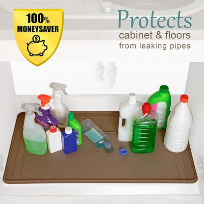 The Original Under Sink Mat - Silicone Waterproof mat, Trimmable, Easy to Clean, Kitchen cabinet liner, Under sink protector mats, Drip Tray with Lip - 34" x 22" or smaller