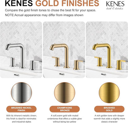 Champagne Bronze Pull Down Widespread Bathroom Faucet 3 Hole 2 Handle | Pull Out Bathroom Faucet with Pop Up Drain & Supply Lines, Lead-Free cUPC & NSF Certified, 8 Inch Faucet for Vanity RV Sink