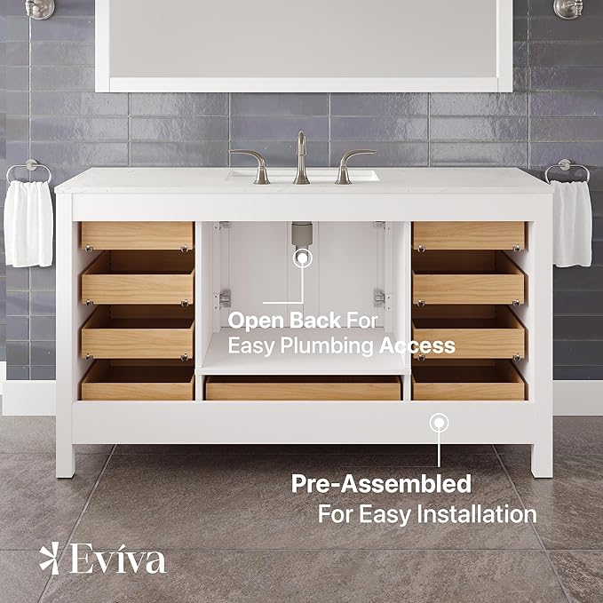 Eviva Aberdeen 60 in. White Single Sink Bath Vanity with Carrara Quartz Top and Undermount Porcelain Sink