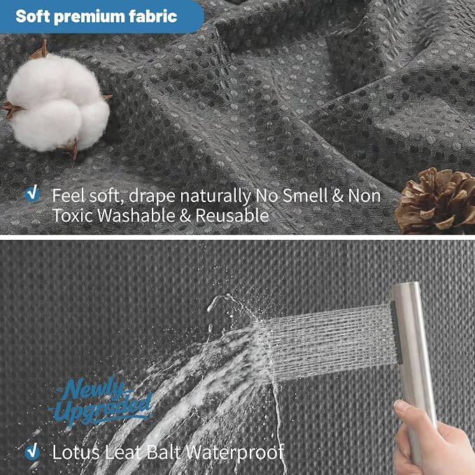 2-in-1 Waterproof Fabric Shower Curtain - No Separate Liner Needed, Hotel-Style Waffle Weave, Effortless Cleaning & Washable Bathroom Shower Curtain Set,72Wx78H,Chocolate Grey