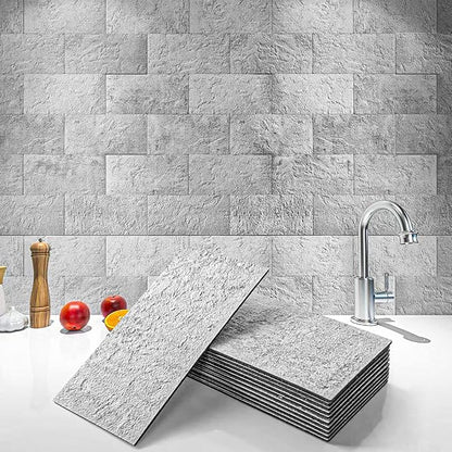 Art3d 102-Pack Peel and Stick Backsplash, Natural Stone White | 3 x 6 in, PVC, Self Adhesive, Waterproof, Traceless Peel, Modular Splicing, Ideal for Vanities, Bathrooms