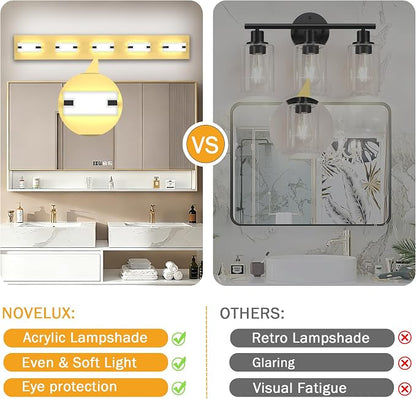 LED Gold Bathroom Light Fixtures , 5-Light 5700K Modern Vanity Lights | NOVELUX LED Gold Bathroom Light Fixtures, 5-Light Modern Vanity Lights , ETL Listed, 35W (Cool White 5700K)