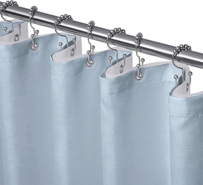 3 in 1 Shower Curtain Set, Fog Blue Boho Shower Curtain and Clear Liner Set with 12 Double Sided Shower Curtain Hooks, Cloth Shower Curtains for Bathroom,Waterproof, 72" W*72" H
