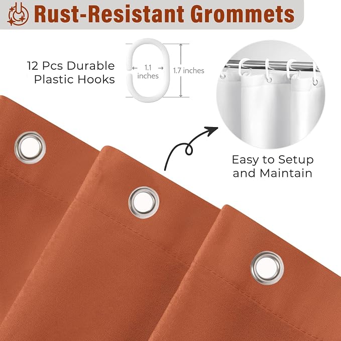 Seasonwood Orange Shower Curtain 72" W x 72" L,Dark Orange | Natural button accents, layered fabric tiers, shabby chic and French country styling for decorative bathroom updates