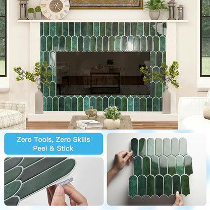 Art3d 10-Pack Arrowhead Design Tile Peel and Stick Backsplash, Dark Green | 12 x 12 Inch, Thickened Design, Heavy-Duty, Stain-Resistant, Durable, for Kitchen, Living Areas, Ideal for New Home Buyers