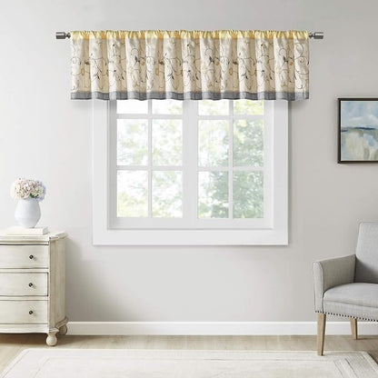 Madison Park Embroidered Window Valance, 50"x18", Yellow | Light Filtering Rod Pocket Window Treatment Curtain, Window Panel Drape for Bedroom Living Room and Dorm