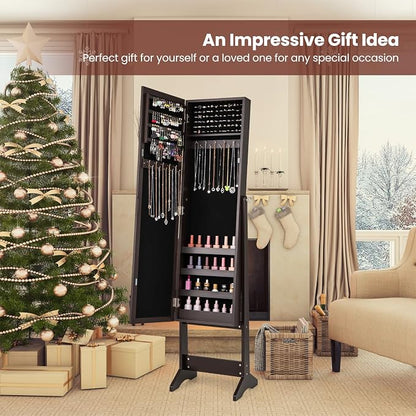 MAT EXPERT Jewelry Armoire Cabinet w/Full-Length Mirror, Jewelry Organizer Standing Mirror w/ 4 Shelves, 3 Adjustable Angles, Anti-toppling Device, Jewelry Cabinet for Bedroom, Living Room, Espresso