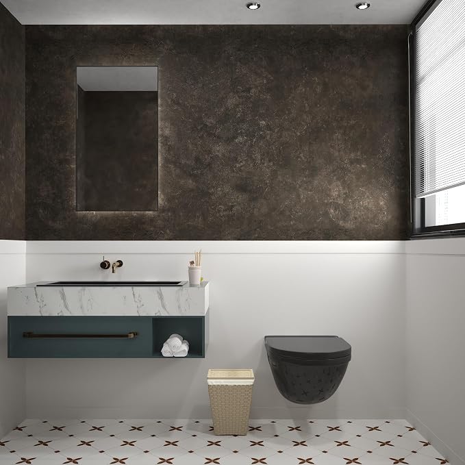 3yecao 31"×157" Big Roll Wide Thick Dark Brown Tan Grey Concrete Wallpaper Peel Stick Vinyl Adhesive Waterproof Glossy Taupe Charcoal Gray Concrete Cement Contact Paper for Living Room Bedroom Walls