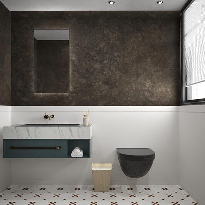 3yecao 31"×157" Big Roll Wide Thick Dark Brown Tan Grey Concrete Wallpaper Peel Stick Vinyl Adhesive Waterproof Glossy Taupe Charcoal Gray Concrete Cement Contact Paper for Living Room Bedroom Walls