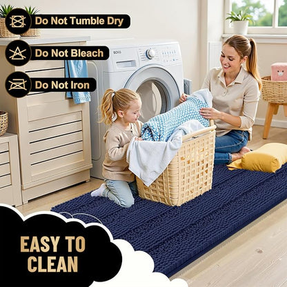 OLANLY Thick Bathroom Rugs 36x24, Chenille Bath Rugs, Twilight Sapphire | Rubber Backing, Machine Wash, Extra Absorbent Striped Bath Mats for Bathroom Floor, Tub and Shower, Home Decor Accessories
