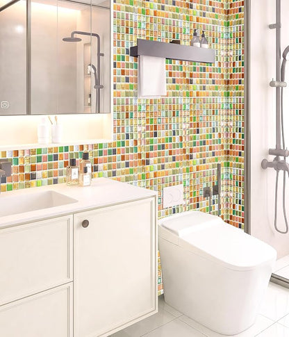 3D Mosaic Tile Sticker Removable Wallpaper Tile, 3D Self Adhesive Wall Tiles Bathroom Wall Tiles for Kitchen Backsplash Sunny Yellow,PVC Square Decorative Vinyl Decals,4 Sheets