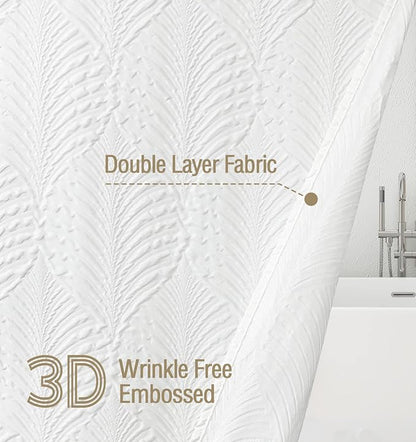 72x78 Long Shower Curtain, White 3D Embossed Half Bath Curtain | Long White Shower Curtain for Bathroom, 3D Embossed Textured Farmhouse Fabric Hotel Bathroom Decor, 72x78