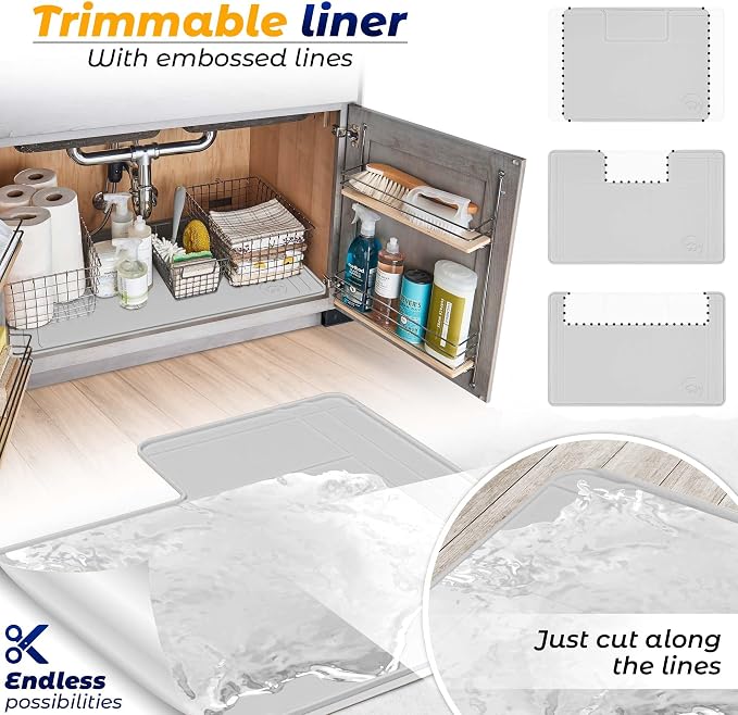 The Original Under Sink Mat - Silicone Waterproof mat, Trimmable, Easy to Clean, Kitchen cabinet liner, Under sink protector mats, Drip Tray with Lip - 31" x 22" or smaller