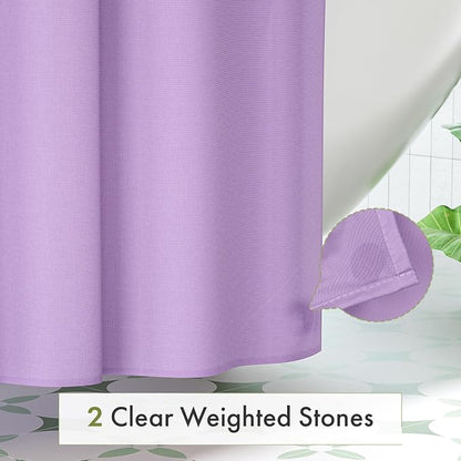 Amazer Lavender Purple Shower Liner Cloth Waterproof, Soft Shower Curtain Liner Fabric with Weighted Stones, Washable Shower Curtain and Liner 2-in-1, 120G Heavy Duty, 12 Grommet Holes, 72 x 72 Inches