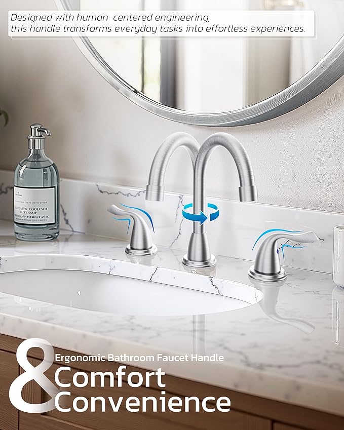 Bathroom Sink Faucet 3 Hole Brushed Nickel, ARCORA 8 Inch Widespread Bathroom Faucet, 2 Handles Bathroom Faucet with Pop Up Drain and cUPC Supply Lines