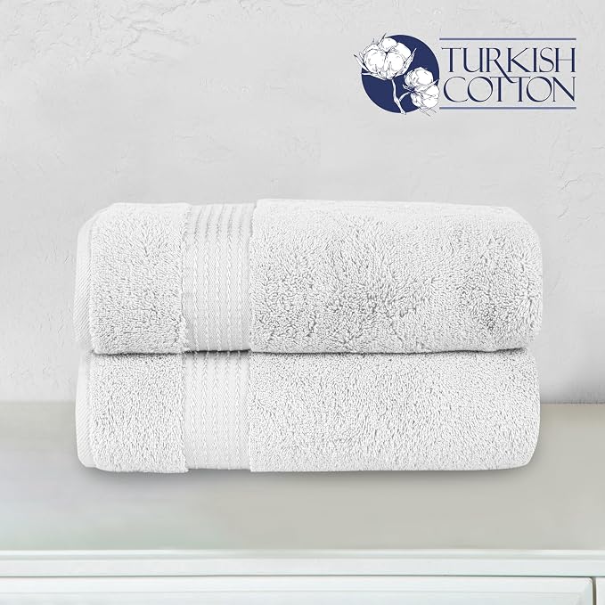 Elegant Comfort Premium Turkish Cotton 2 Pack Bath Towel Set - 27 x 54 inch, Luxurious Hotel Spa Quality 100% Turkish Cotton 2PC Bath Towel Set - Highly Absorbent - Soft Bathroom Towels, White