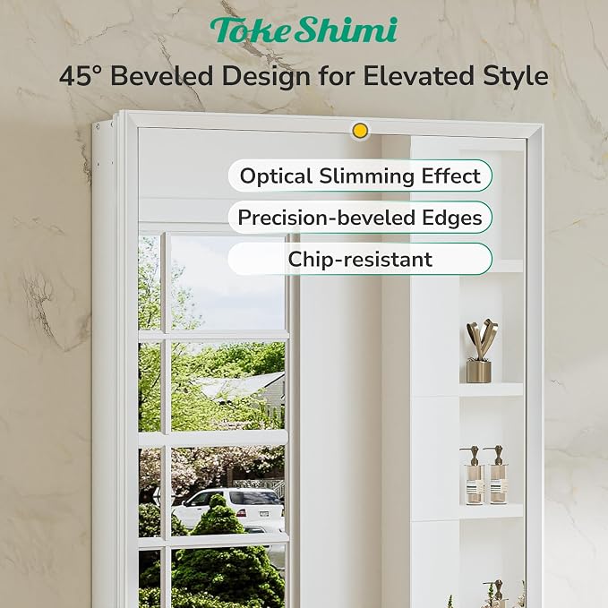 48 x 32 White Recessed Medicine Cabinet with Mirror, Assembly Required, Bathroom Medicine Cabinet with Mirror, Stepless Adjustable Shelves, Beveled Aluminum Frame, DTC Hinge
