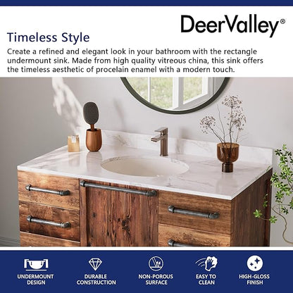 DeerValley DV-1U303BN Bone Undermount Bathroom Sink 18'' x 15'' Oval Ceramic Sink Bathroom Vessel Sink with Overflow Hole