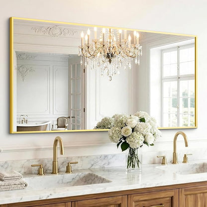 Bathroom Mirror for Wall, 55"x30" Gold Vanity Mirror | Sturdy Rectangular Metal Frame, HD Tempered Glass, Hangs Horizontally or Vertically in Bedroom, Living Room, Entryway