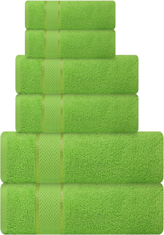 CRAFTBERRY- 6 Piece Cotton Bath Towel Set - 2 Bath - 2 Hand - 2 Face, Lime | 100% Cotton • Thick & Plush • Hotel Quality • Ultra Soft • Highly Absorbent • Quick Dry • Low Lint • Machine Washable