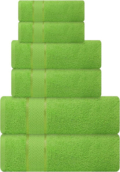 CRAFTBERRY- 6 Piece Cotton Bath Towel Set - 2 Bath - 2 Hand - 2 Face, Lime | 100% Cotton • Thick & Plush • Hotel Quality • Ultra Soft • Highly Absorbent • Quick Dry • Low Lint • Machine Washable