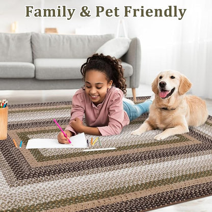 Imitation Braided Collection-Print Washable Area Rug 5x7 Rug for Living Room Modern Area Rug for Bedroom Aesthetic Non Slip Throw Rugs Low Pile Stain Resistant Carpet for Dining Room