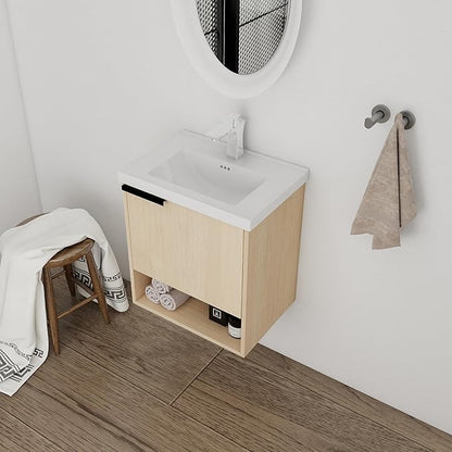 20 Inch Floating Vanity for Small Space, 20" Bathroom Vanity with Sink, Single Sink Bathroom Vanity Combo, Modern Bathroom Vanity, Brown Wall Mounted Cabinet Set